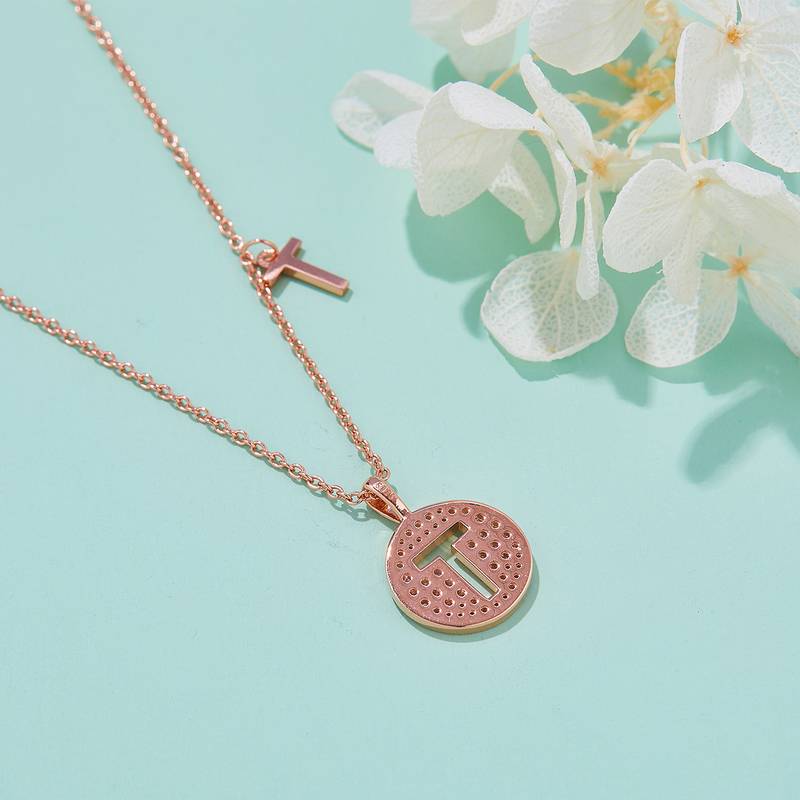 T pendant S925 silver plated rose gold Moissanite diamond light luxury letter necklace
